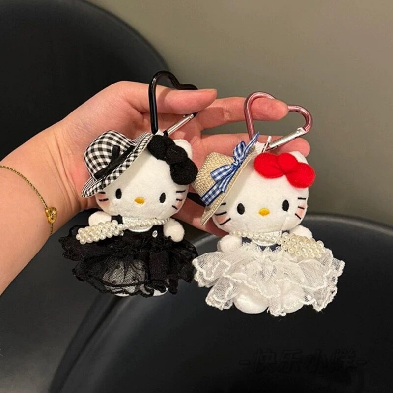 New Pearl Bag Straw Hat Heart Buckle Pendant Cute Plush Doll Bag Pendant Keychain Decoration for Women