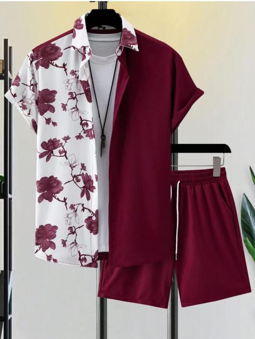 2024 europeo y americano transfronterizo verano AliExpress camisa de hombre casual suelto pantalones cortos de manga corta traje de playa impresión 3D