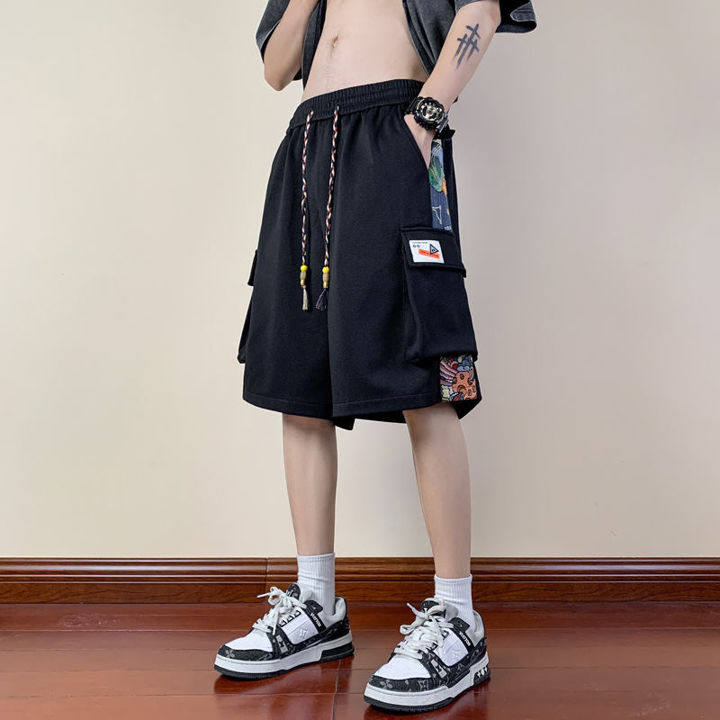 American Style National Fashion Embroidered Tooling Shorts Summer Men's breeches Design Sense Niche Casual Loose Pants plus size