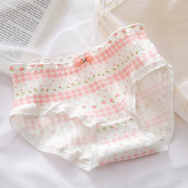 Cotton mid‑rise panties, retro floral print, cute fresh style, sizes M–XL