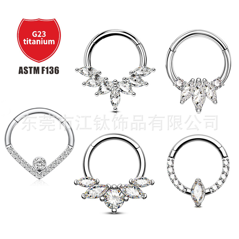G23 Titanium Nose Ring 1.2x8mm 5A Zircon Inlaid Closed Ring Body Piercing Jewelry Custom detail image 11