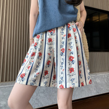 法式复古风玫瑰花冰丝五分短裤女夏季慵懒高腰A字遮胯显瘦阔腿裤