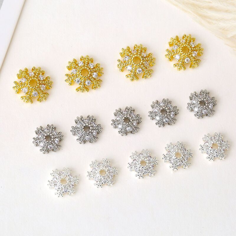 18K Gold-Plated Zircon Snowflake Spacer Bead Cap Hollow Flower Bead Holder DIY Bracelet Beading Accessories