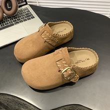 牛皮版~厚底内增高勃肯鞋包头半拖鞋女外穿新款秋季一脚蹬博肯鞋