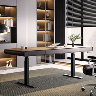 Electric Adjustable Rounded Corner Desk Light Luxury Modern Solid Wood Study Italian Minimalist Computer Desk Workbench Home
