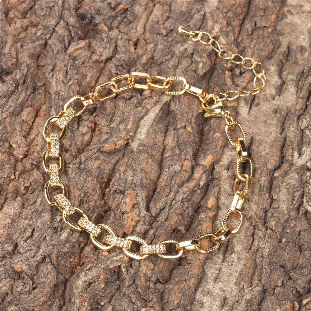 wholesale jewelry retro adjustable thick chain copper inlaid zircon bracelet nihaojewelry