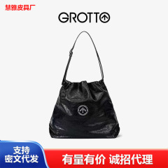 GROTTO个乐真皮垃圾袋休闲大容量电脑包中小号子母包单肩斜挎软包