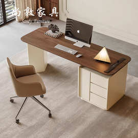 法式高档实木书桌复古风家用客厅书房办公桌胡桃木饰面烤漆电脑桌
