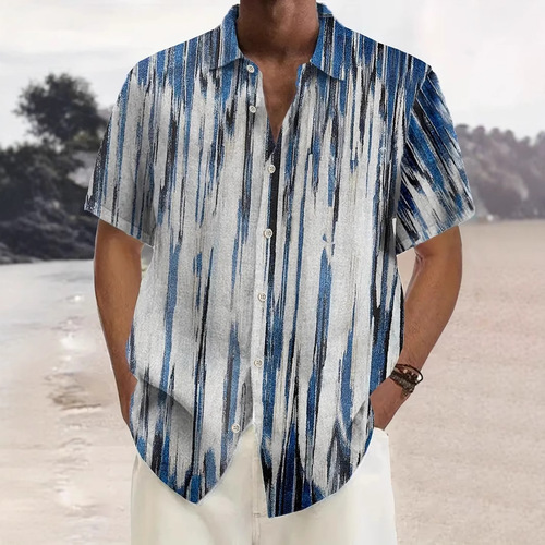 Men's 5-Button Cuff Beach Aloha Flower Shirt - Summer 2025, Quick-Drying Beach Short Sleeve T-shirt for Men and Women