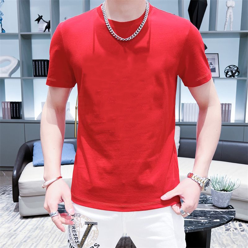 Verano nuevos hombres de moda corto cuello redondo color sólido ropa superior de manga corta Camiseta de los hombres camiseta versátil casual slim fit t