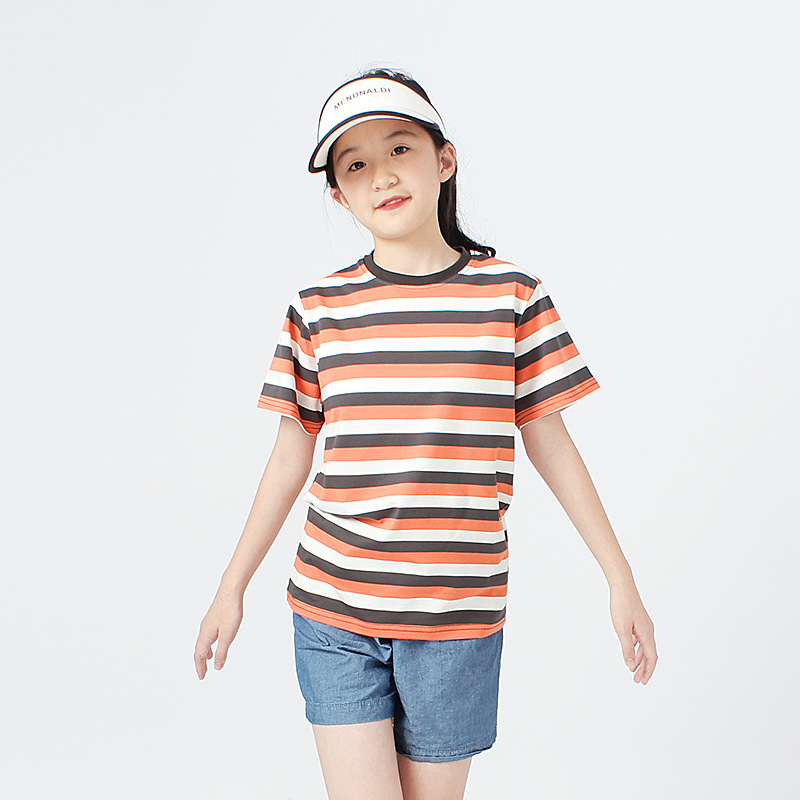 Ropa infantil de estilo coreano de verano nueva camiseta de manga corta para niños grandes a rayas de secado rápido transpirable superior de manga corta para niños al por mayor