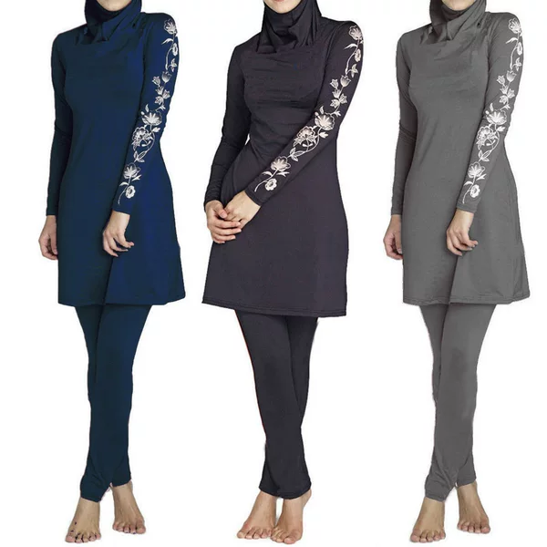 Three-Piece Middle Eastern Swimsuit Burkini Sun-Protective Conservative Swimsuit Arab Women's Swimwear Beachwear