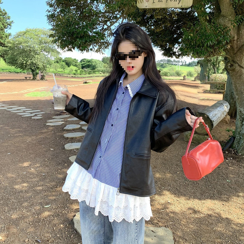 小仙倪子皮衣外套女秋季流行爆款韩版小个子休闲夹克复古长袖上衣|undefined