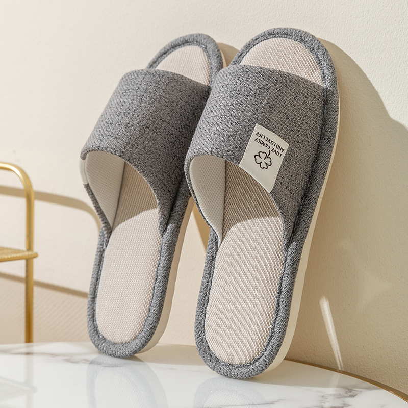 Zapatillas de lino de las mujeres de cuatro estaciones casa interior casa mudo pareja piso inferior suave antideslizante de lino de algodón sandalias de los hombres