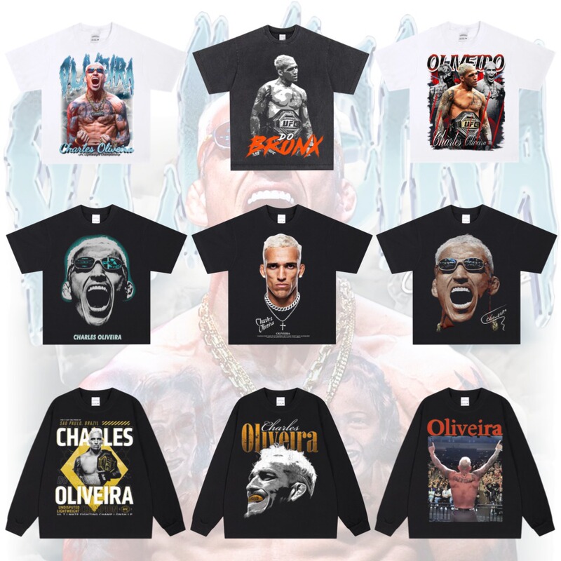 Ufc Oliveira Long and Short Sleeve Printed American-Style Heavyweight Pure Cotton T-Shirt Breathable Round Neck Boxing Sports Retro Vintage Ufc Oliveira Long and Short Sleeve Printed American-Style Heavyweight Pure Cotton T-Shirt Breathable Round Neck Boxing Sports Retro Vintage