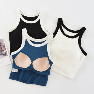 Contrast Color Tank Navel Vest Women's Belt Chest Pad High Waist Inner Bra Base Shirt Short Top High Collar