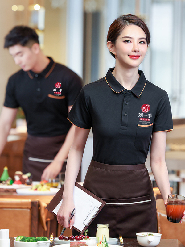 Catering overalls T-shirt printing women's summer hotel restaurant milk tea hotel waiter short sleeve overalls with pocket t
