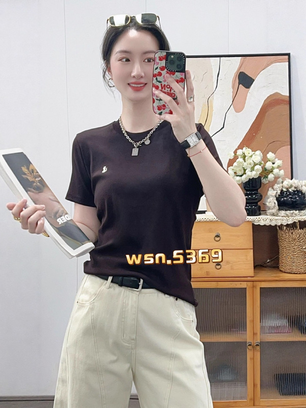 2025新款时尚休闲圆领简约刺绣百搭正肩短袖T恤打底衫女内搭5369|undefined