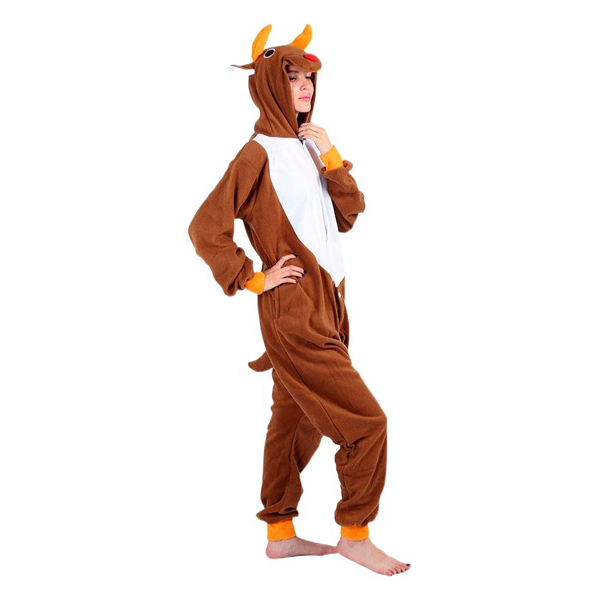 Оптовая продажа от производителя: флисовый цельный костюм с мультяшными животными, в стиле парных нарядов на Хэллоуин и Рождество, костюм оленя для выступлений, костюм Санта-Клауса