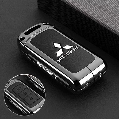 Suitable for Mitsubishi Outlander Key Cover Asx Yige Pajero V93 Jinchang L200 Wingshen Car Bag Buckle Shell (Static Rod/Key Bag) - smart-3-button-black-leather-single-shell