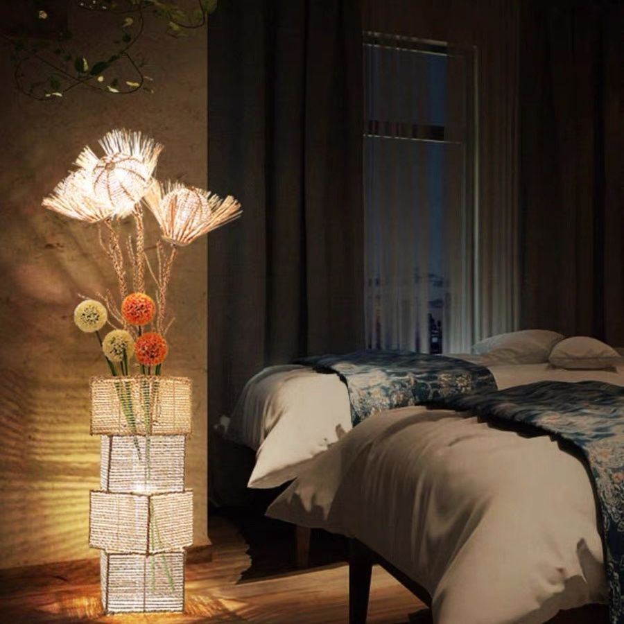 Chinese Style Internet Celebrating Woven Floor Lamp Bedroom Living Room Creative Rattan Art Floor Lamp Art Rattan Floor Lamp Japanese Style