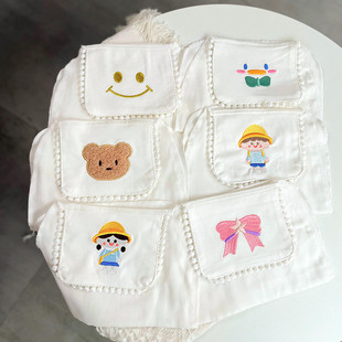 ins Korean-style Baby Cotton Embroidered Gauze Sweat-absorbent Towel Kindergarten Boys and Girls Embroidered Sweat-isolating Towel