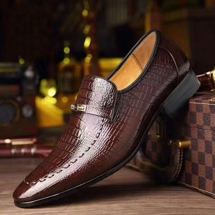 Afu Shoe Industry 3195 Imitation Crocodile Pattern Men's Leather Shoes Large Size Embossed Leather Shoes Opp Bag Packaging Without Shoe Box