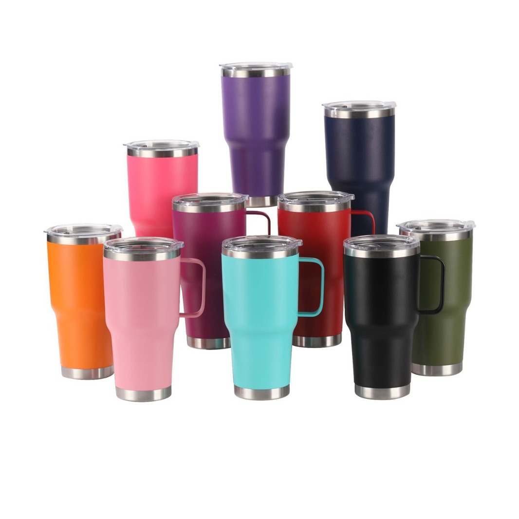 Vaso para coche con asa de 30 onzas, vaso de hielo de acero inoxidable 304, vaso de vacío de doble capa para conservación de frío y calor, vaso de hielo de gran capacidad