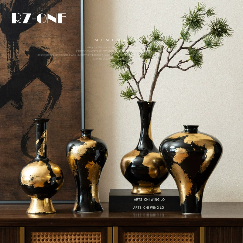 Craftsman Thirteen Creative Итальянская легкая роскошная ваза с золотой фольгой, украшение для гостиной, цветочная композиция, входной шкаф, керамическое украшение