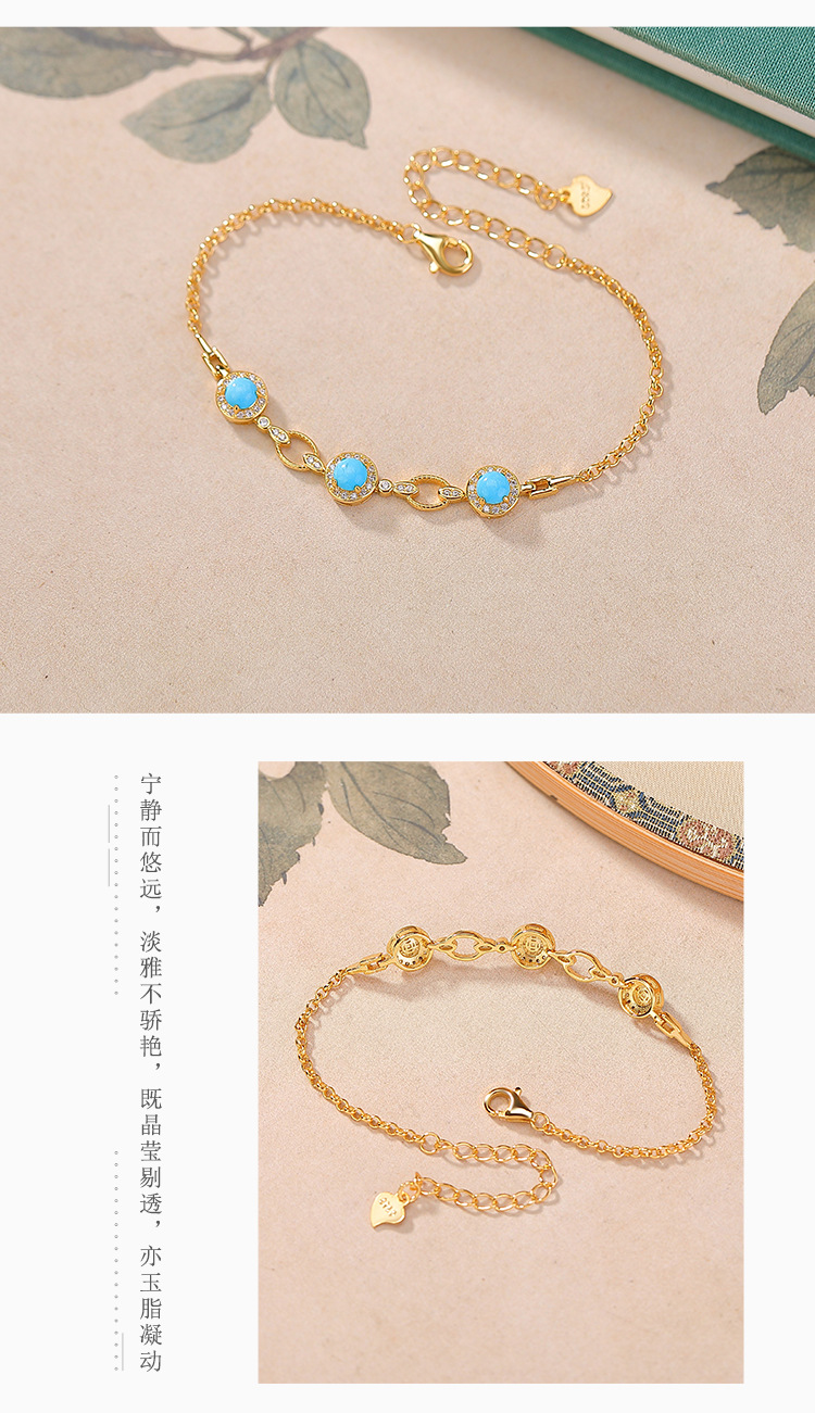 Vòng tay bạc S925 mạ vàng đá turquoise hình học — Loại bạc chi tiết 5