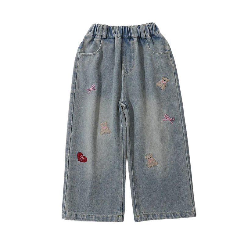 Pantalones vaqueros para niñas con diseño de letras y corazón, pierna ancha – moda primavera-otoño 2025. image 6