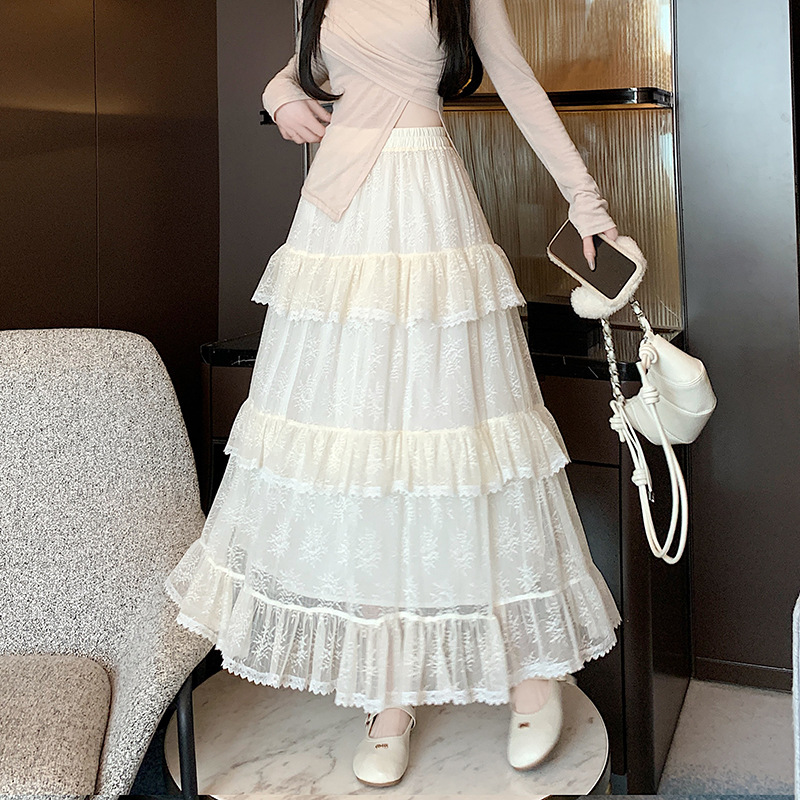 Lace Cake Dress Net Falbala Bubble Skirt