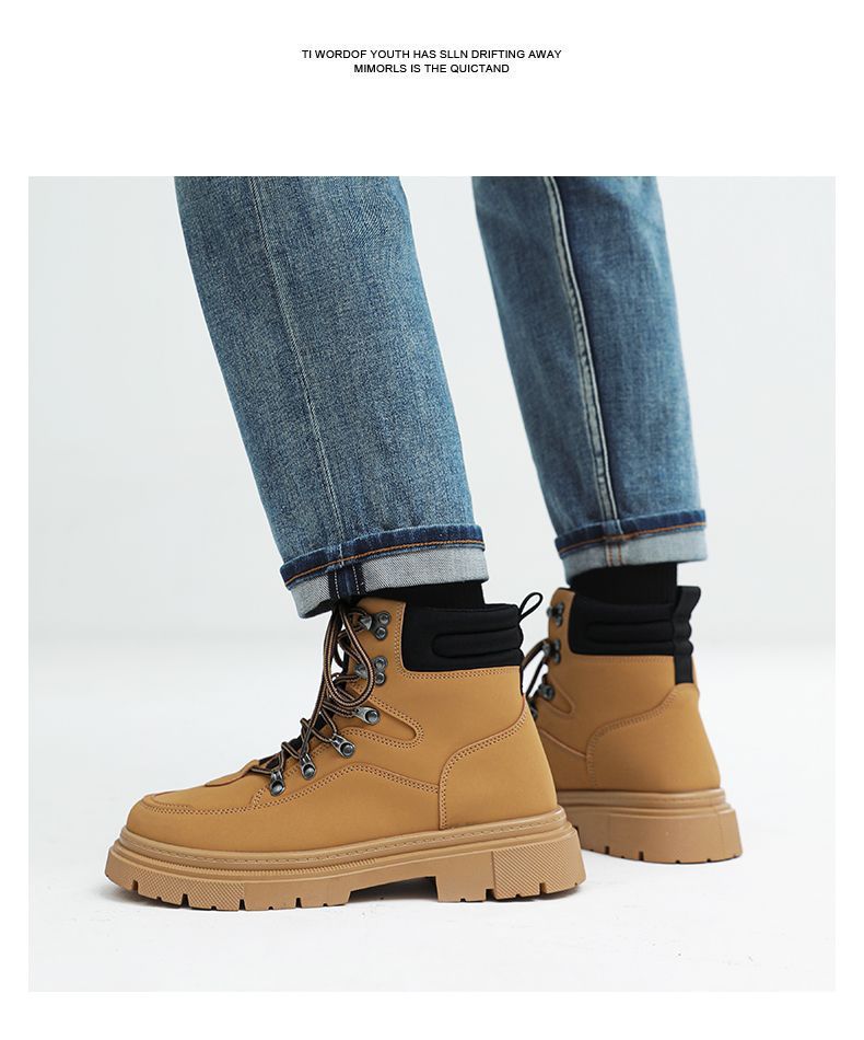 ShoeGlobe Men's Martin 2025 Autumn Winter New High-top American Retro Work Outdoor Waterproof Wear-resistant Hiking Boots Cotton_voghion.com