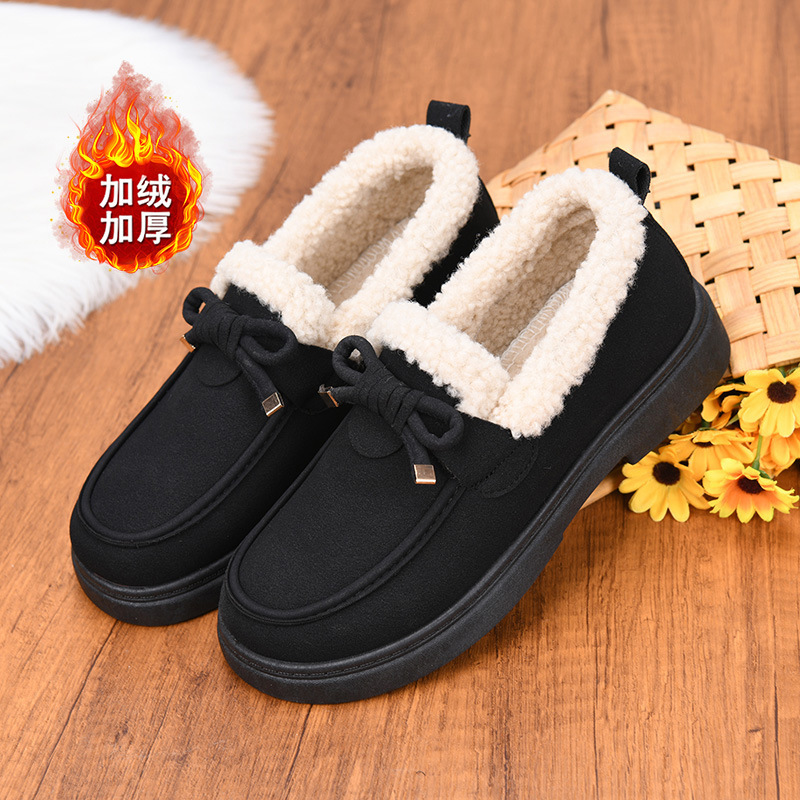 Fleece-Lined Loafers 2025 Winter New Style Fleece-Lined Thickened Warm Snow Boots Slip-On Mom Shoes Thick-Soled Cotton Shoes