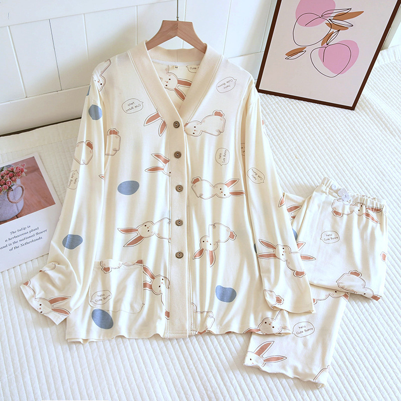 Modal Moon Clothing Ice Silk Pregnant Women's Pajamas Pregnant Women's Postpartum Breastfeeding Suit Home Clothing Spring and Summer Breastfeeding Suit
