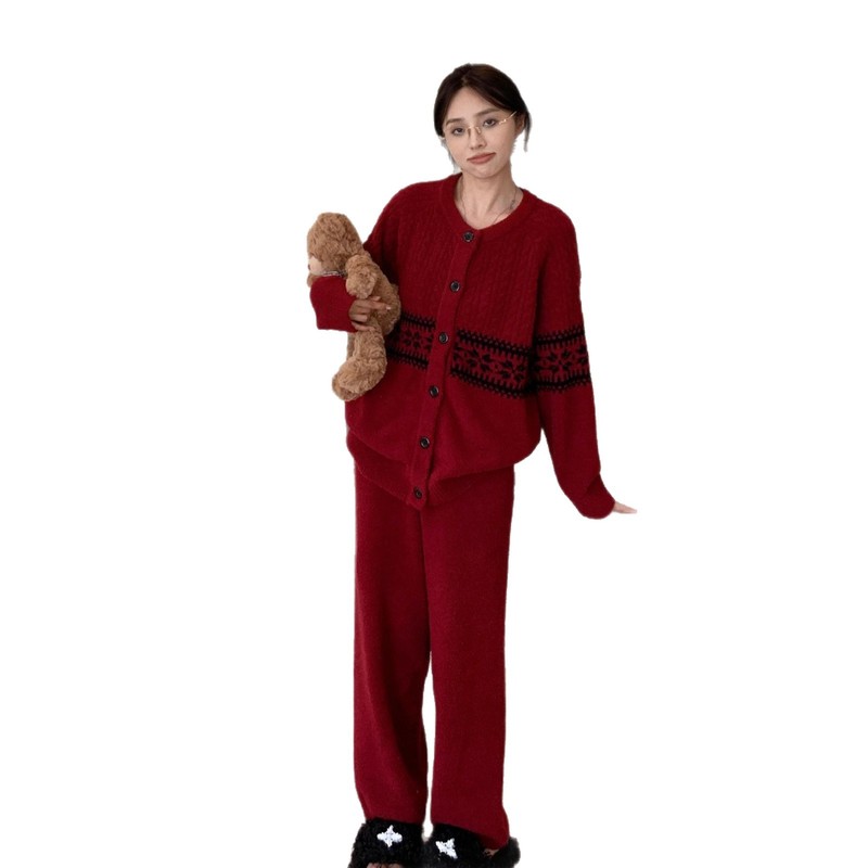 亲子系列CaCa开衫系扣半边绒睡衣女秋冬加厚保暖软绵绵家居服套装|undefined