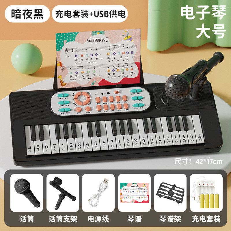 대형 사이즈 - 다크 나이트 블랙 [충전 세트/USB 듀얼 전원 공급 장치/무료 악보] 전자상거래 패키지