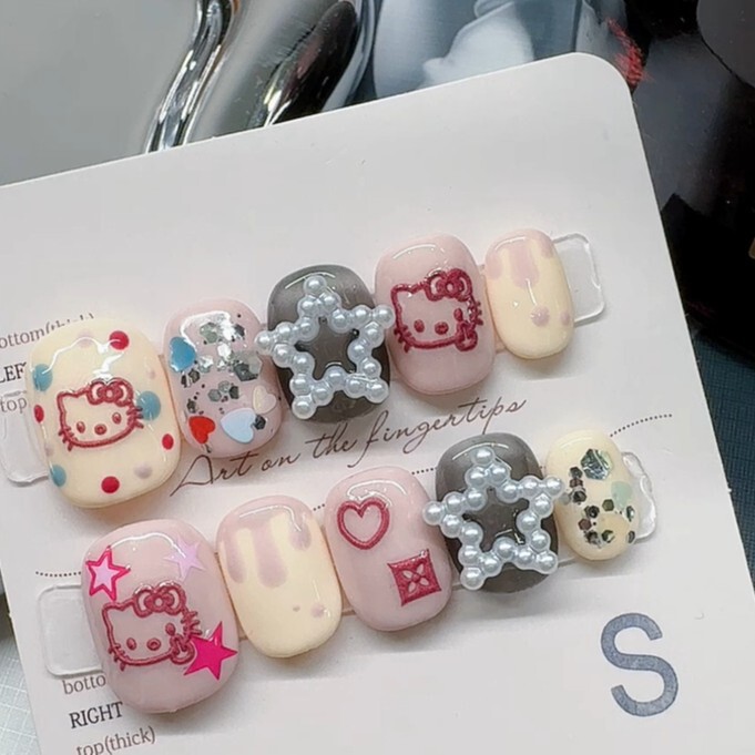 Hello Kitty Series Pearl Star Cute Cartoon Girl Handmade Nail Art Patch Removable Hello Kitty Series Pearl Star Cute Cartoon Girl Handmade Nail Art Patch Removable