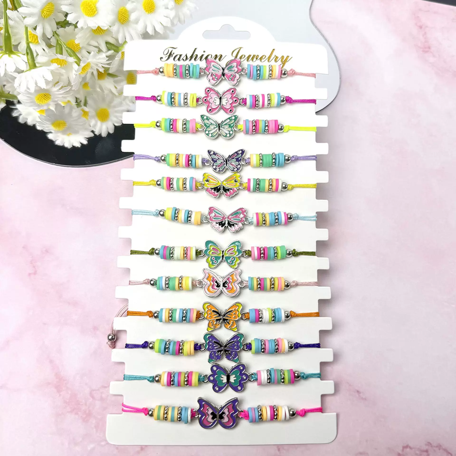 跨境专供卡通独角兽恐龙可调节手串儿童软陶手链彩色多巴胺串珠