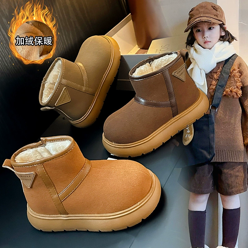 Утепленные детские зимние хлопковые сапоги на флисовой подкладке. Зимние новые теплые хлопковые сапоги 2025 года для маленьких девочек, модные короткие сапоги для мальчиков.