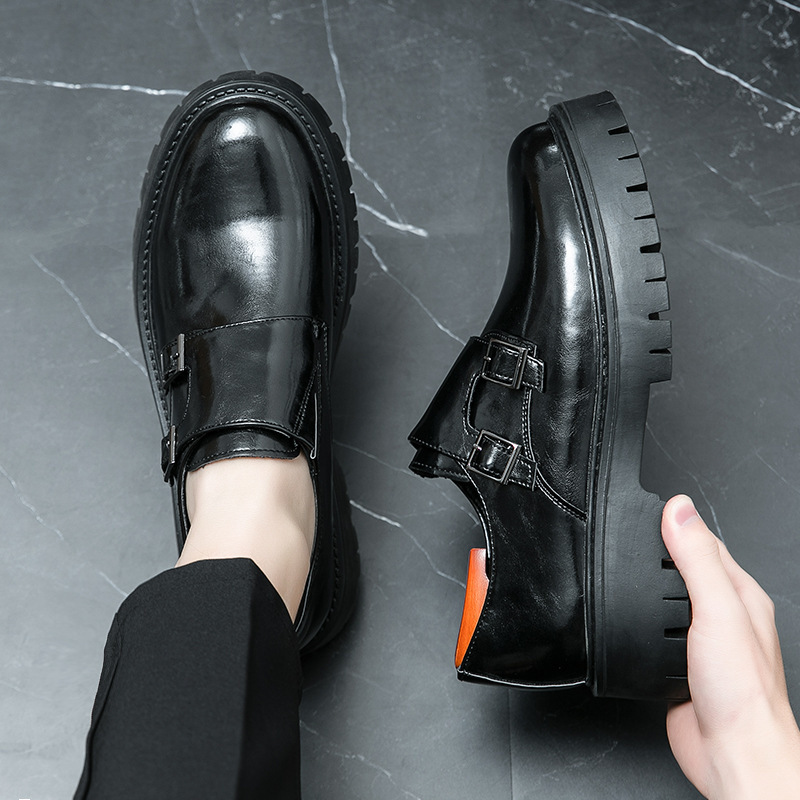 Primavera nuevos zapatos de cuero para hombres comerciales casuales negros zapatos de hombre estilo británico cabeza grande versátil transpirable tendencia interior zapatos de altura image 3