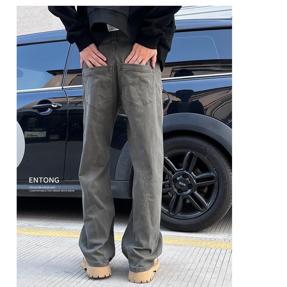 Men's Trendy High Street Distressed Patchwork Cargo Pants American Street Style Loose Straight Leg Casual Trousers_mkmklike.com