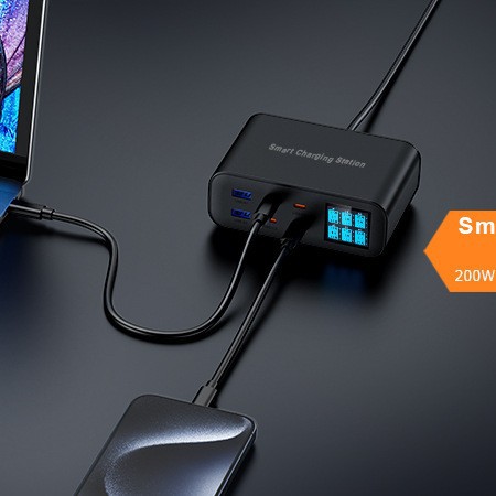 USB çoklu bağlantı noktalı şarj cihazı PD hızlı şarj çok fonksiyonlu 6 bağlantı noktalı çoklu arayüz akıllı dijital ekran çok delikli masaüstü şarj cihazı PD100W