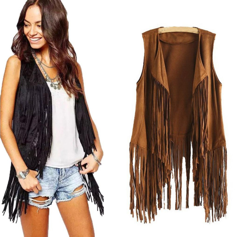 2025 Cross-Border Aliexpress European and American Popular Tassel Jacket Women's Deerskin Velvet Buttonless Mid-Length Vest Vest Jacket