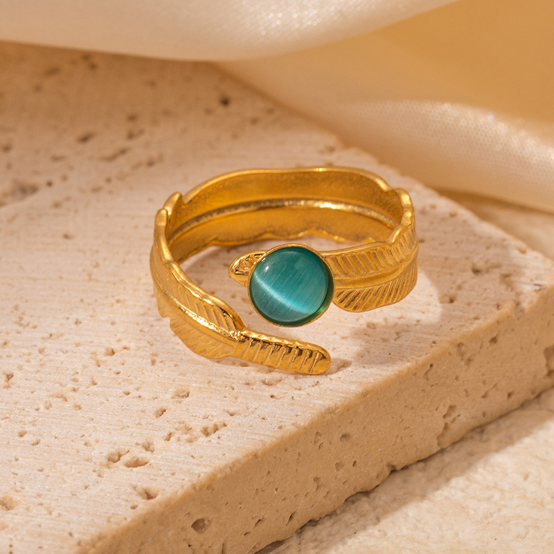 7g Weight 0.03µm Gold Plating Thickness Electroplated Gold Plating Process Golden Plated Plating Material Cat's Eye Stone Inlay Material Rings Classification 1 Piece Quantity Daily Occasion 201 Stainless Steel Material Tree Pattern Women's Gender IG Style Style Inlay Craft Wholesale Jewelry IG Style Feather Titanium Steel Natural Stone Gem Inlay Open Rings 12