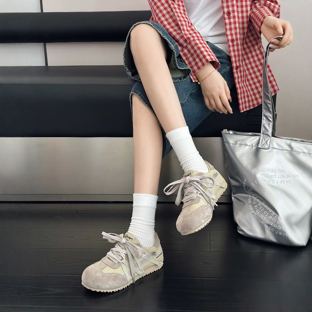 De Xun Item Number 8008 Thick-Soled Women's Shoes Genuine Leather Lace-Up Casual Shoes 2025 New Genuine Leather Shoes for Outer Wear Cross-Border