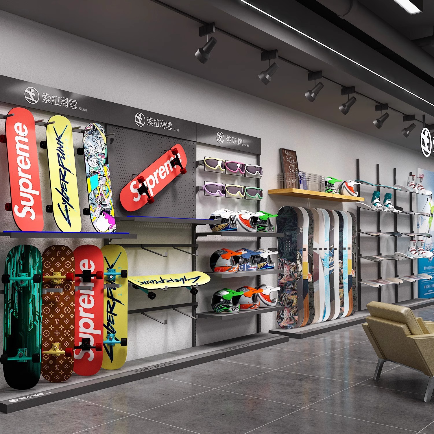 Estante de almacenamiento de nieve de esquí tienda de ropa estante de exhibición estante de exhibición de artículos deportivos estante de exhibición de ropa de hombre