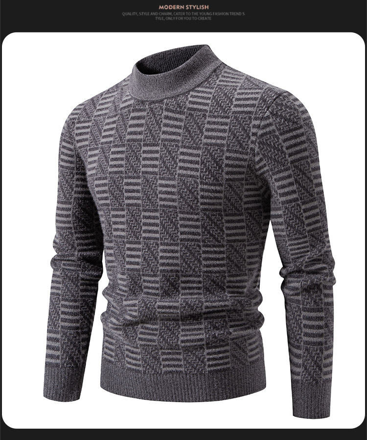 Herren Pullover Mit Stehkragen Lockere Passform Jacquard Strick_voghion.com