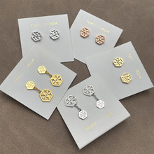 简约双T LOGO金属耳钉镂空字母几何六边形耳坠欧美外贸饰品批发