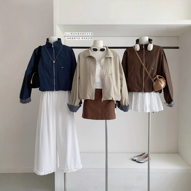 American Retro Stand-Collar Jacket for Women, Spring and Autumn 2026 New Casual Short Thin Baseball Jacket